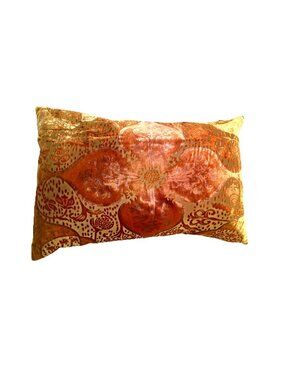 17x 10 Kevin O’brien Orange Sorbet  Silk  Velvet Floral pillow & Insert Silk